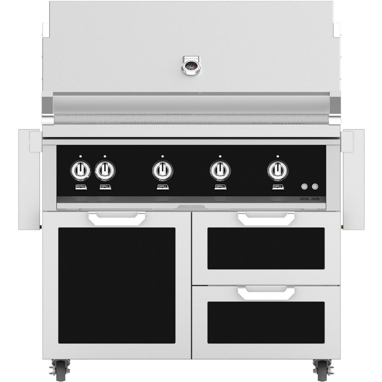 Hestan 42-Inch Freestanding Natural Gas Grill W/ All Infrared Burners & Rotisserie On Double Drawer & Door Tower Cart - Stealth - GSBR42-NG-BK thumbnail