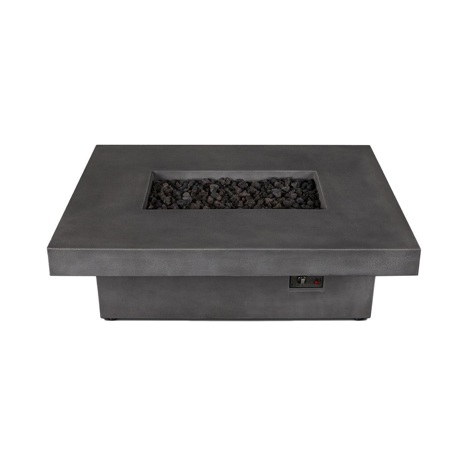 Hickory Bay 3708LP-SMK 60 Inch Rectangular GFRC Propane Fire Pit Table in Smoke by BBQGuys Signature - Angled Front View - White Background