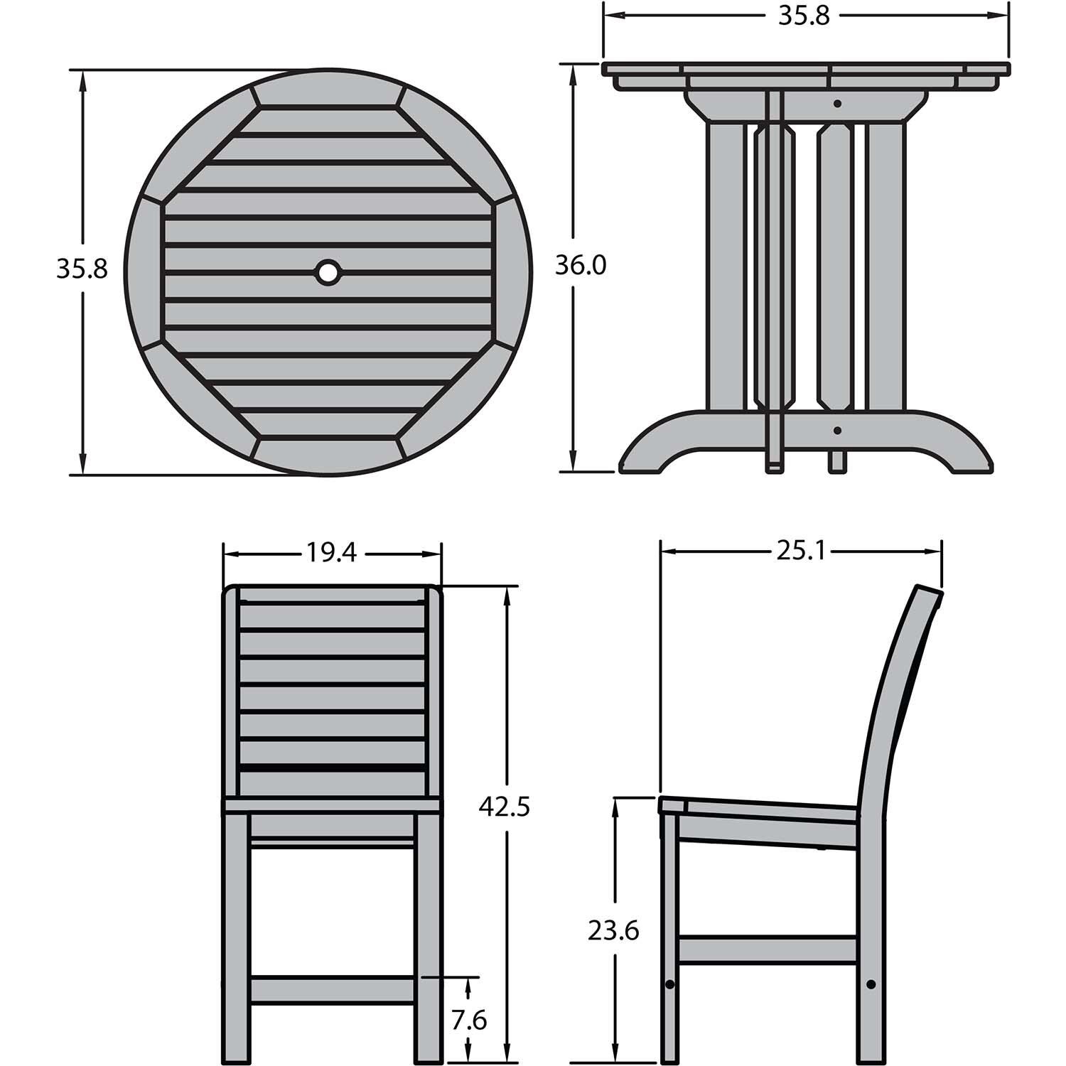 Elm Pointe 3 Pc Recycled Plastic Round Counter Dining Set in Weathered Acorn By Lakeview Outdoor Designs - Dimensional thumbnail