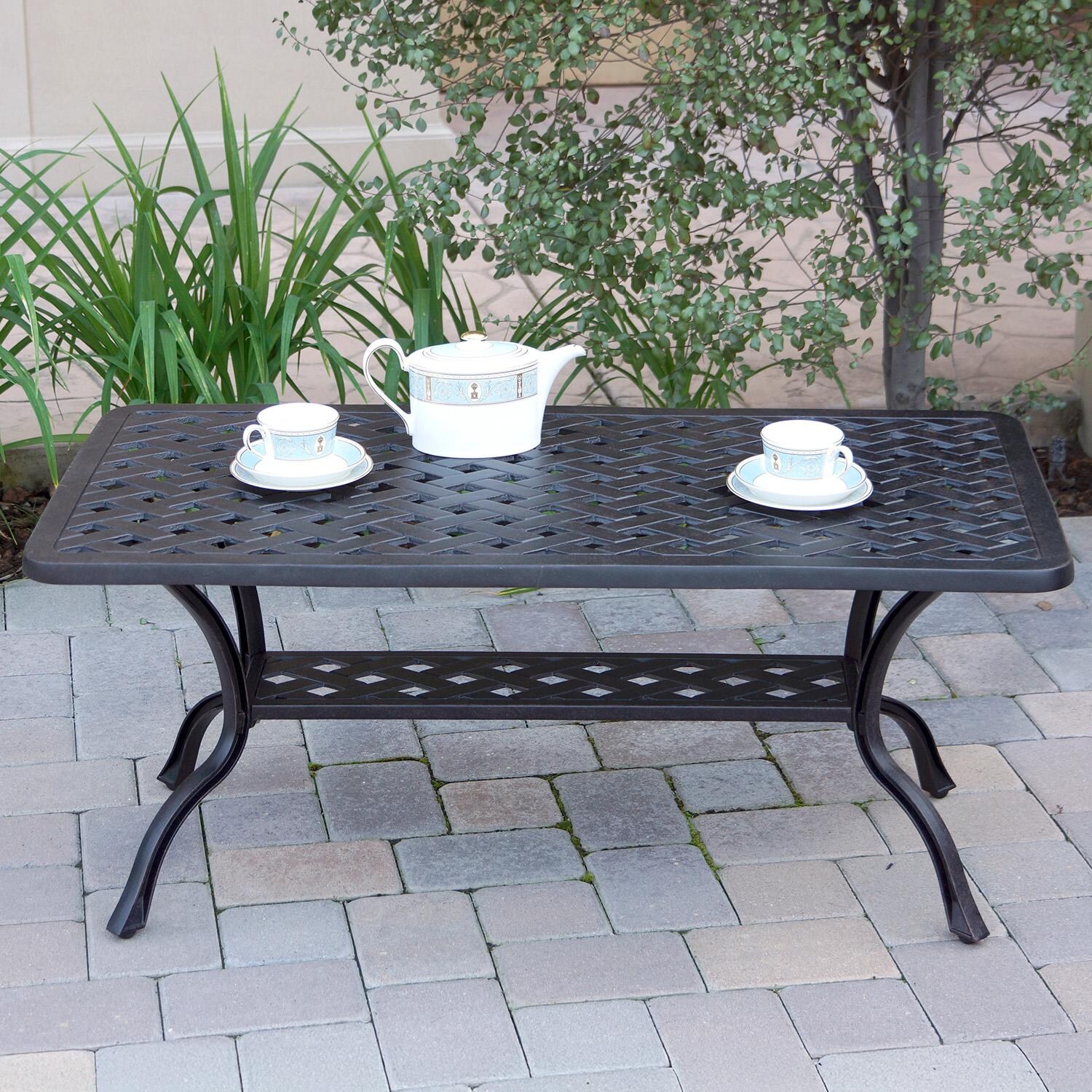 Elisabeth 2 Pc Cast Aluminum Seating Set w/ Series 30 Coffee Table in Antique Bronze by Darlee - Table - Detail thumbnail