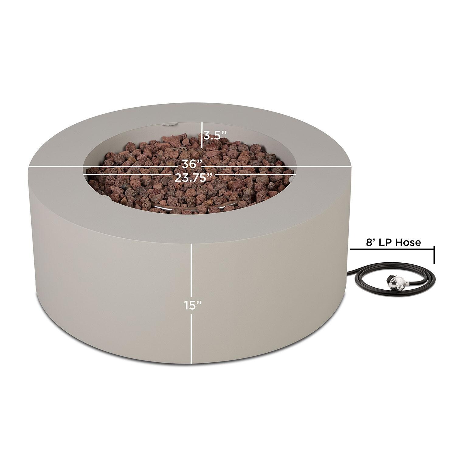 Elysian 36-in Round Steel Propane Fire Pit Table in Light Sand by Lakeview Outdoor Designs - Dimensional thumbnail
