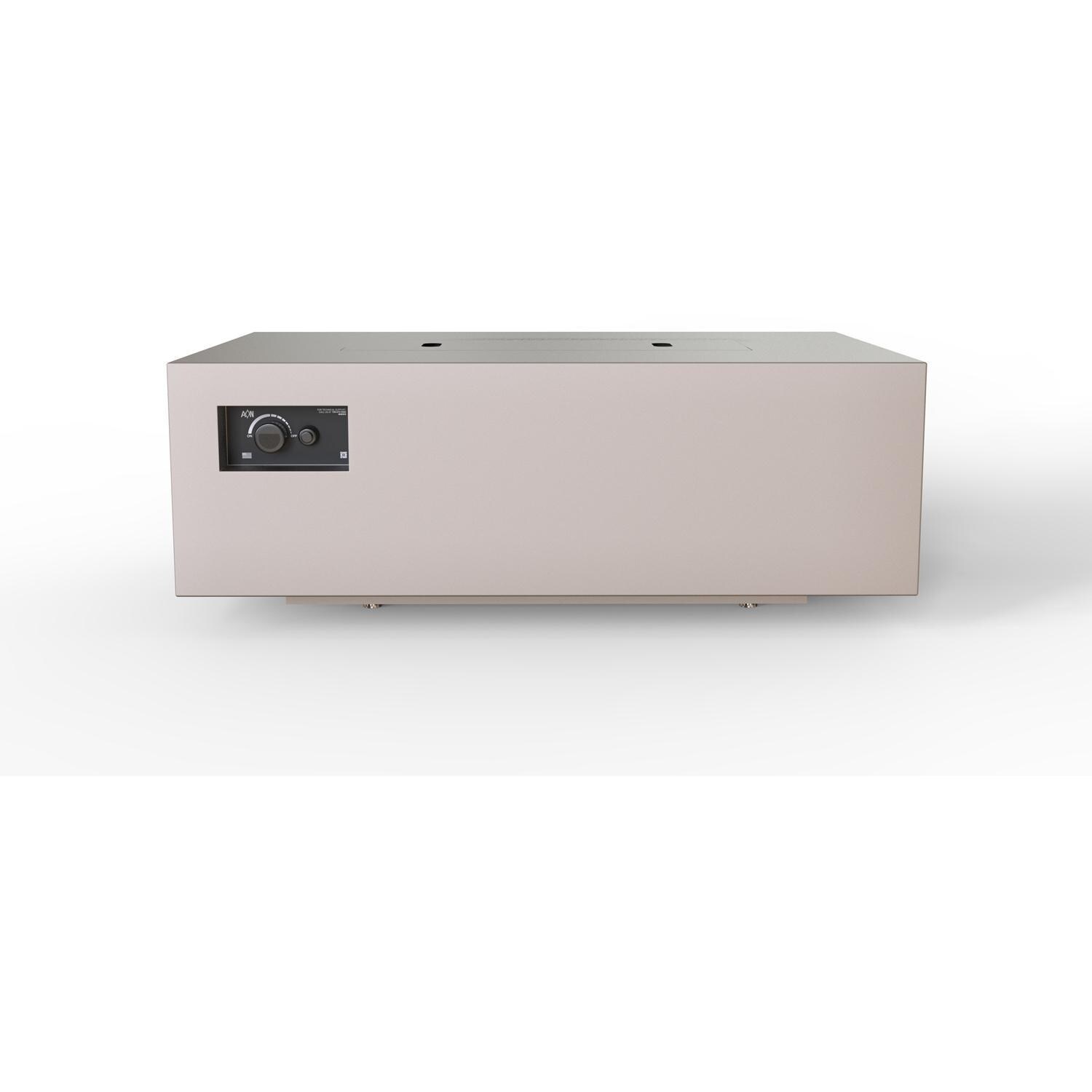 AON 48 x 30 Inch Rectangular Powder Coated Steel Propane Fire Pit Table in Sand Pebble By Warming Trends - Side View - White Background thumbnail