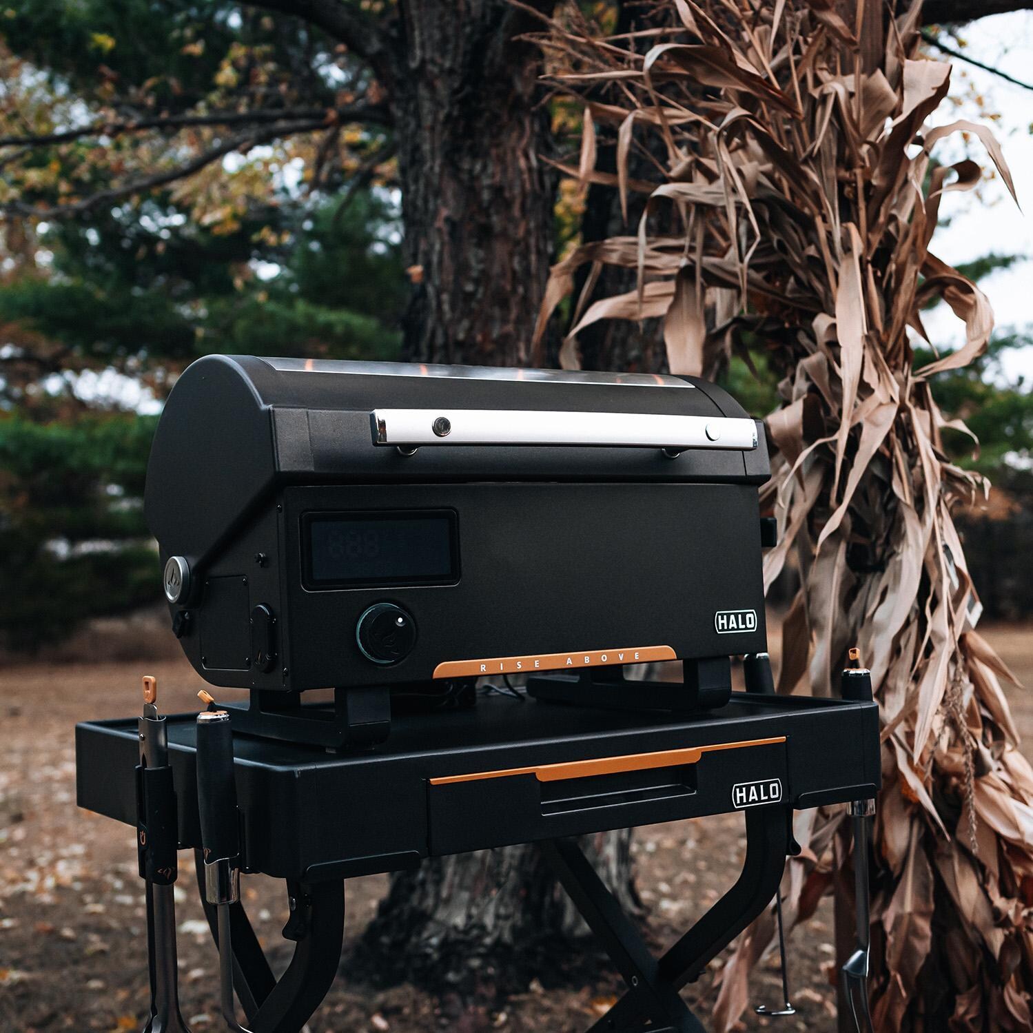 HALO HS-1005-ANA Prime300 Countertop Pellet Grill - Closed Angled View - Lifestyle thumbnail