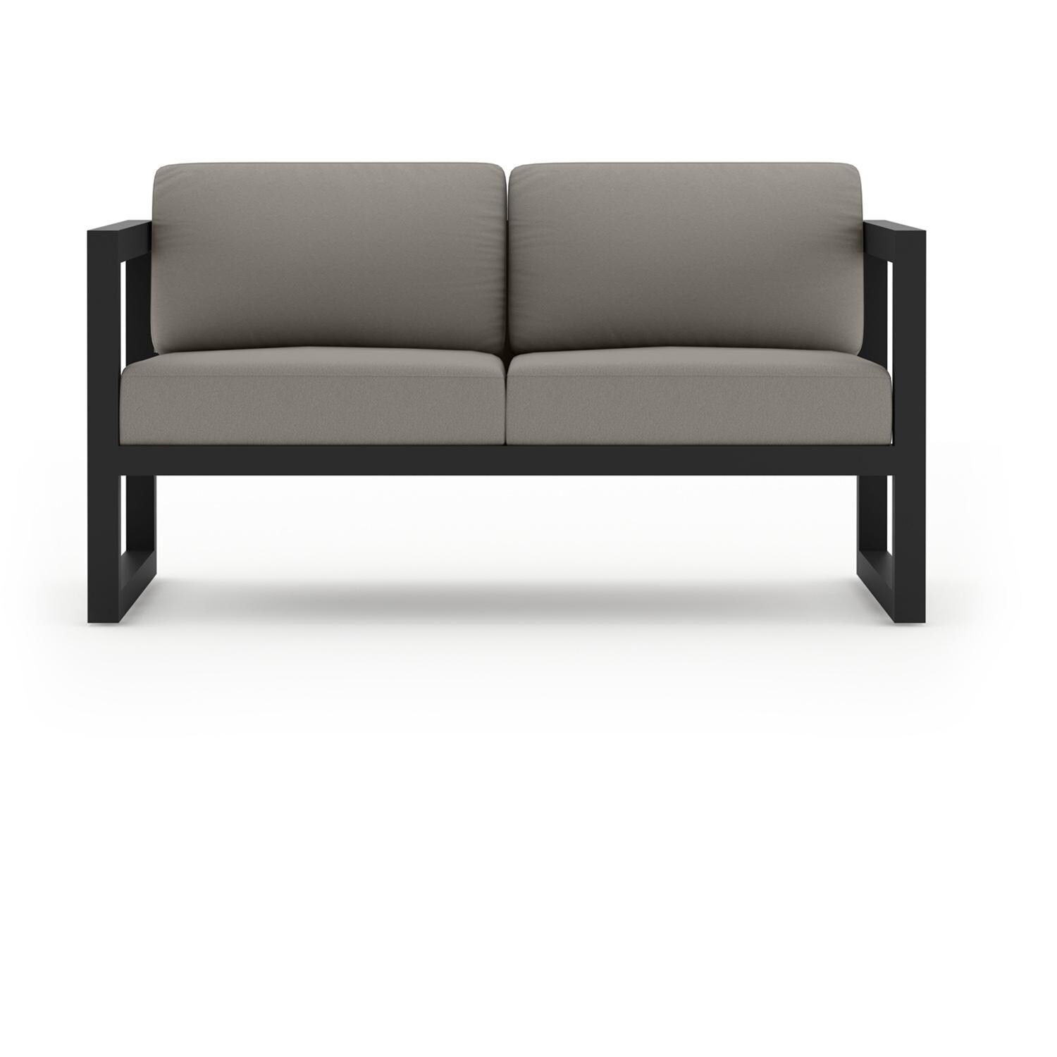 Lakeview MSTYCV-BK-LS-CC Misty Cove 2 Person Aluminum Loveseat in Black w/Canvas Charcoal Cushions by Lakeview Outdoor Designs - Front View - White Background thumbnail