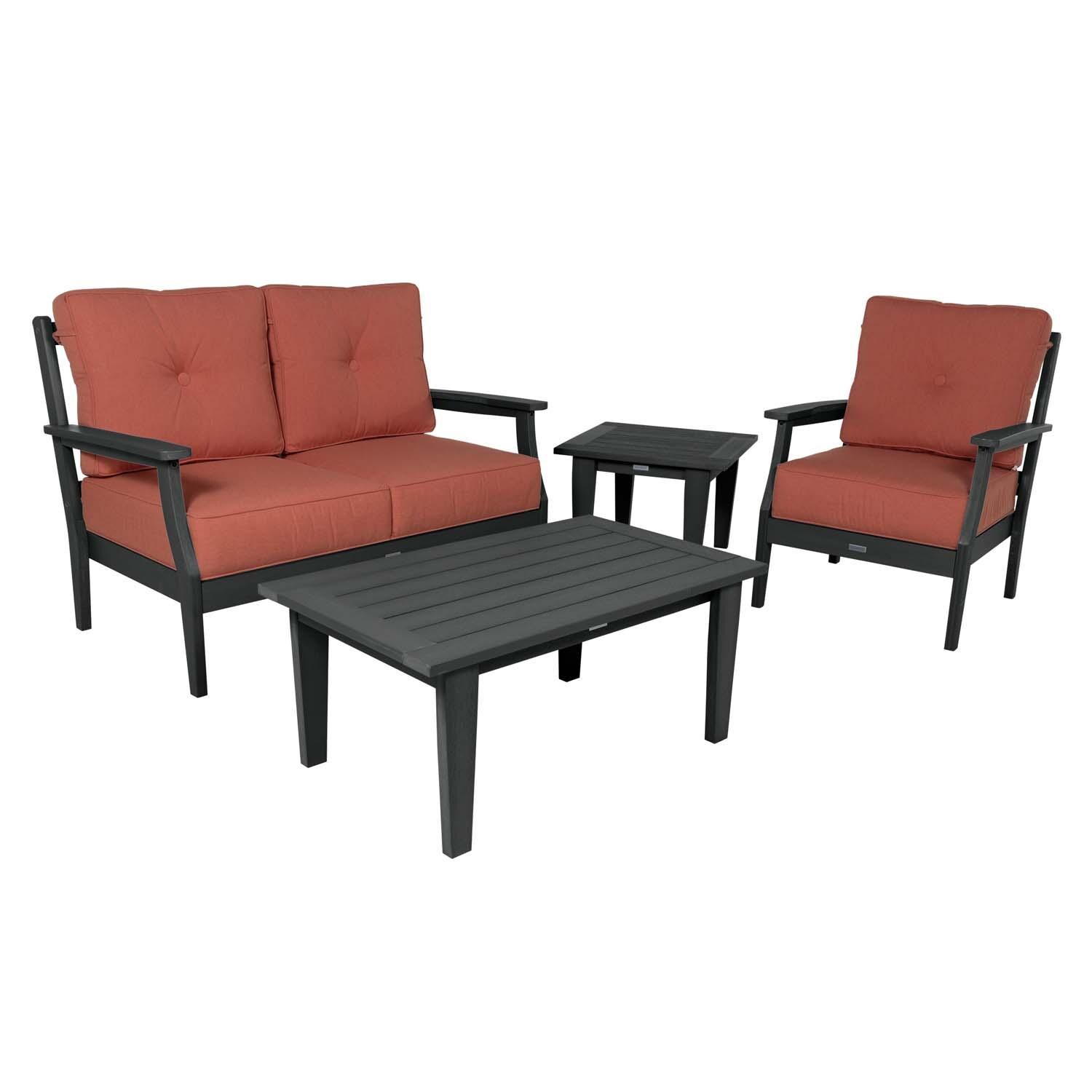 Blushing Bay 4 Pc Recycled Plastic Seating Set in Canvas Persimmon/Black by Lakeview Outdoor Designs - White Background thumbnail