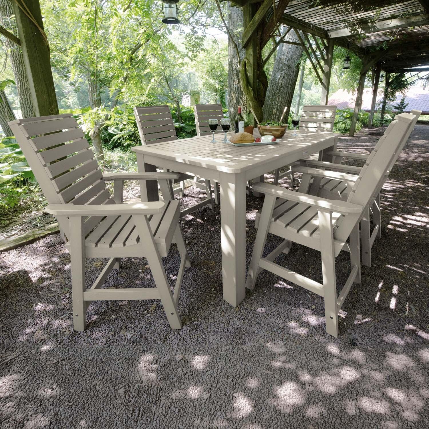 Elm Pointe 7 Pc Recycled Plastic Rectangular Counter Height Dining Set in Whitewash by Lakeview Outdoor Designs