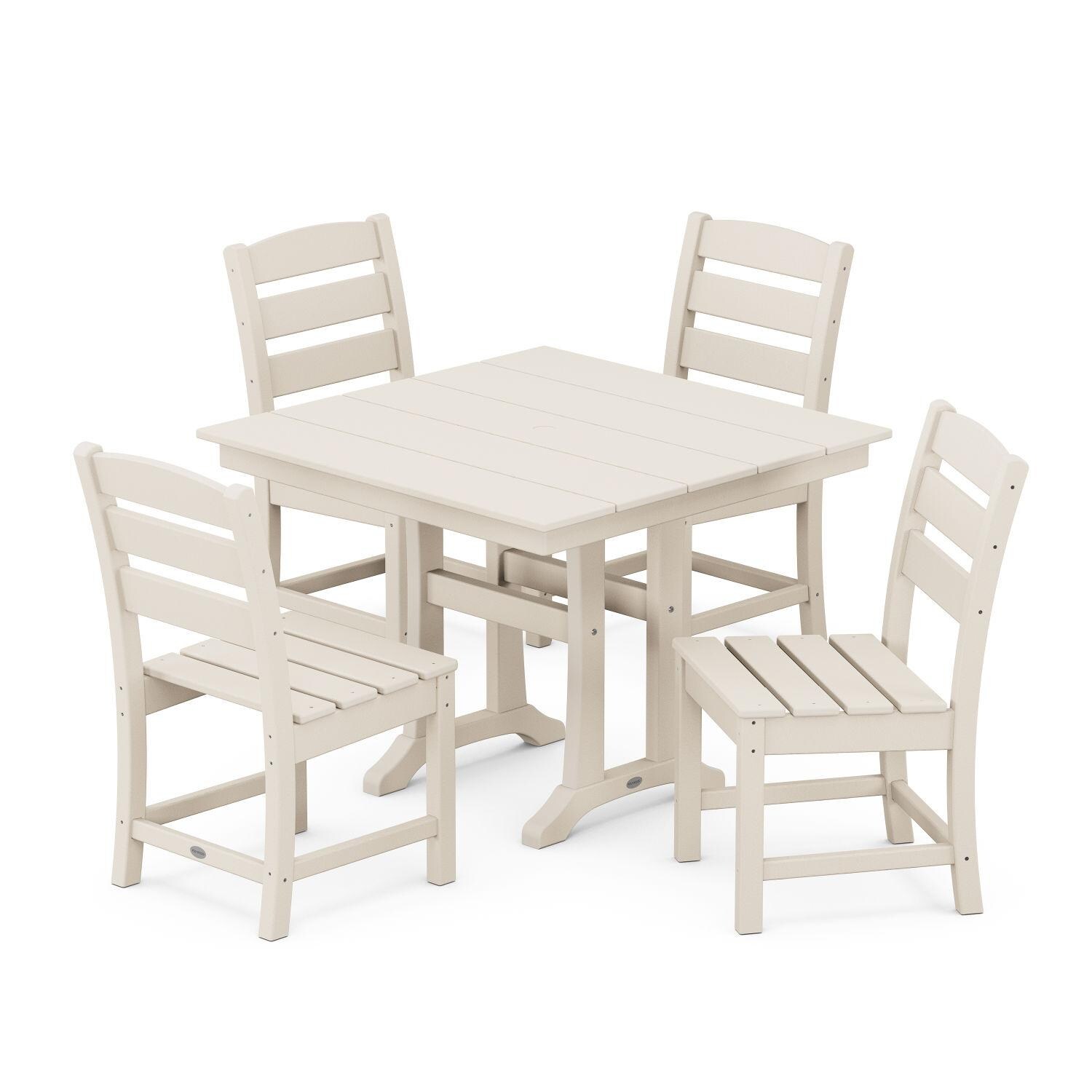 POLYWOOD PWS637-1-SA Lakeside 5-Piece Farmhouse Trestle Side Chair Dining Set - Sand thumbnail