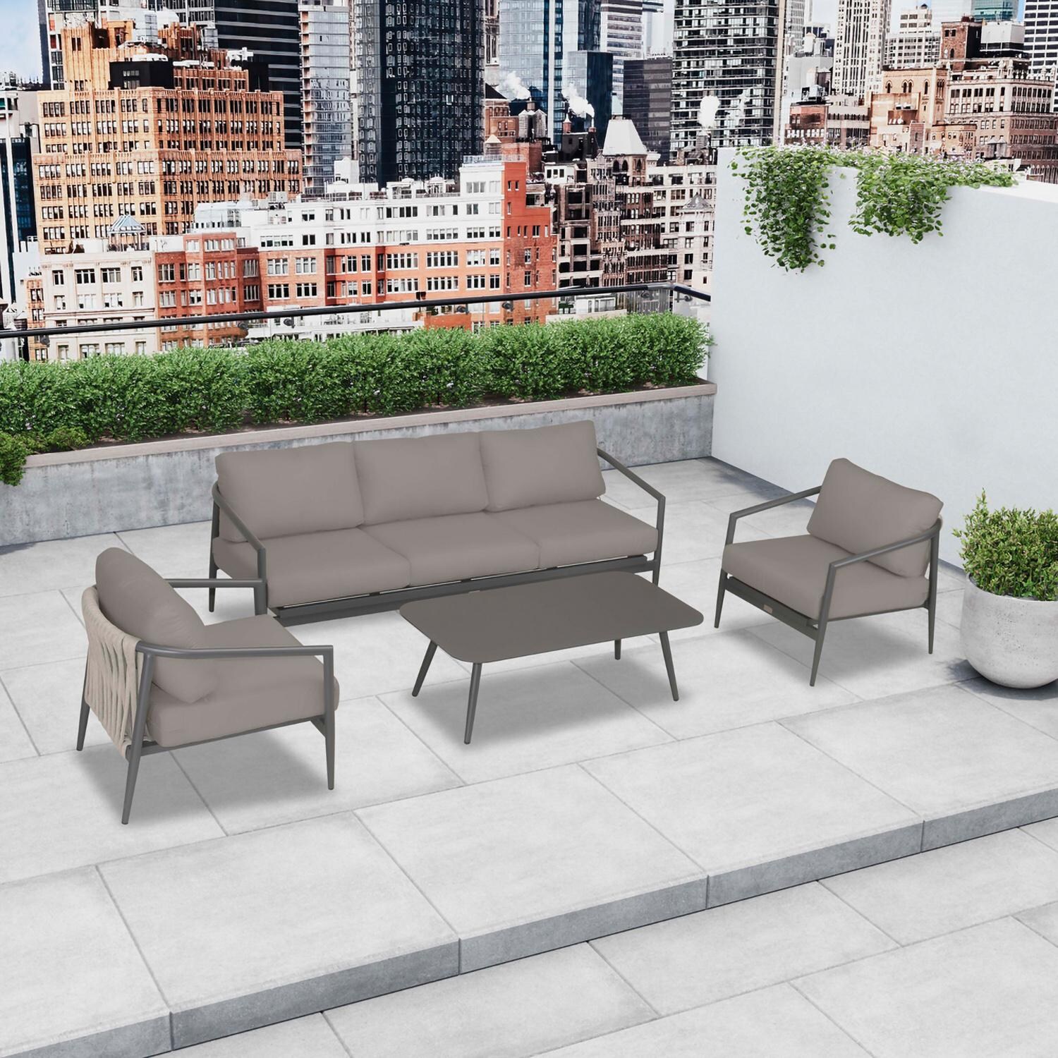 Lakeview Midnight Cove 4 Pc Aluminum Sofa Seating Set in Slate/Pebble Gray/Canvas Charcoal - Top - Lifestyle thumbnail