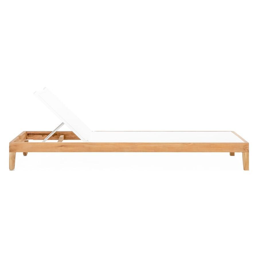 Teak + Table Monday Teak Patio Chaise Lounge W/White Sling - Side High - White Background thumbnail