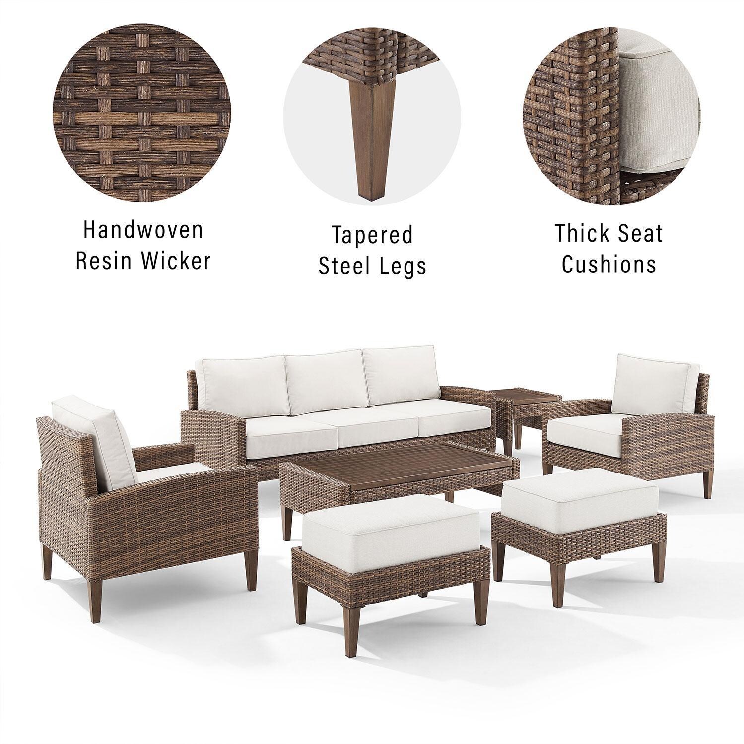 Ultimate Patio UP-92431BR-CR 7Pc Wicker Outdoor Sofa Patio Furniture Set in Creme - Set Features - Diagram thumbnail