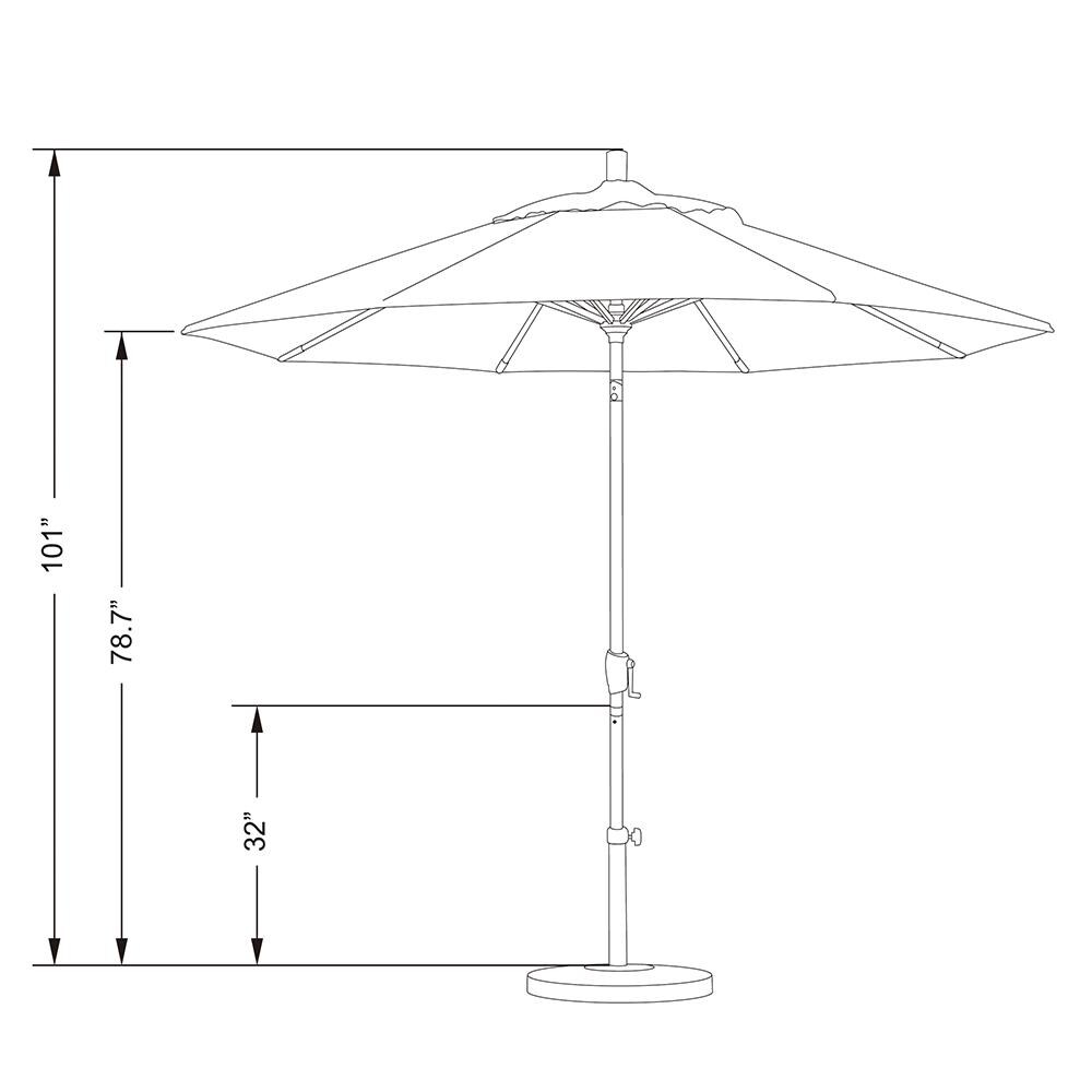 California Umbrella 9 Ft Octagonal Aluminum Push Button Tilt Patio Umbrella W/ Crank Lift & Aluminum Ribs - Line Drawing thumbnail