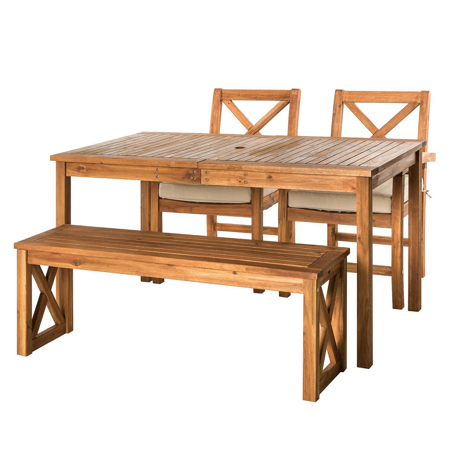 Ultimate Patio Camille Way 4 Piece Acacia Patio Dining Set W/ 60 X 32 Inch - Rectangular - Table - Brown - Angled Left thumbnail