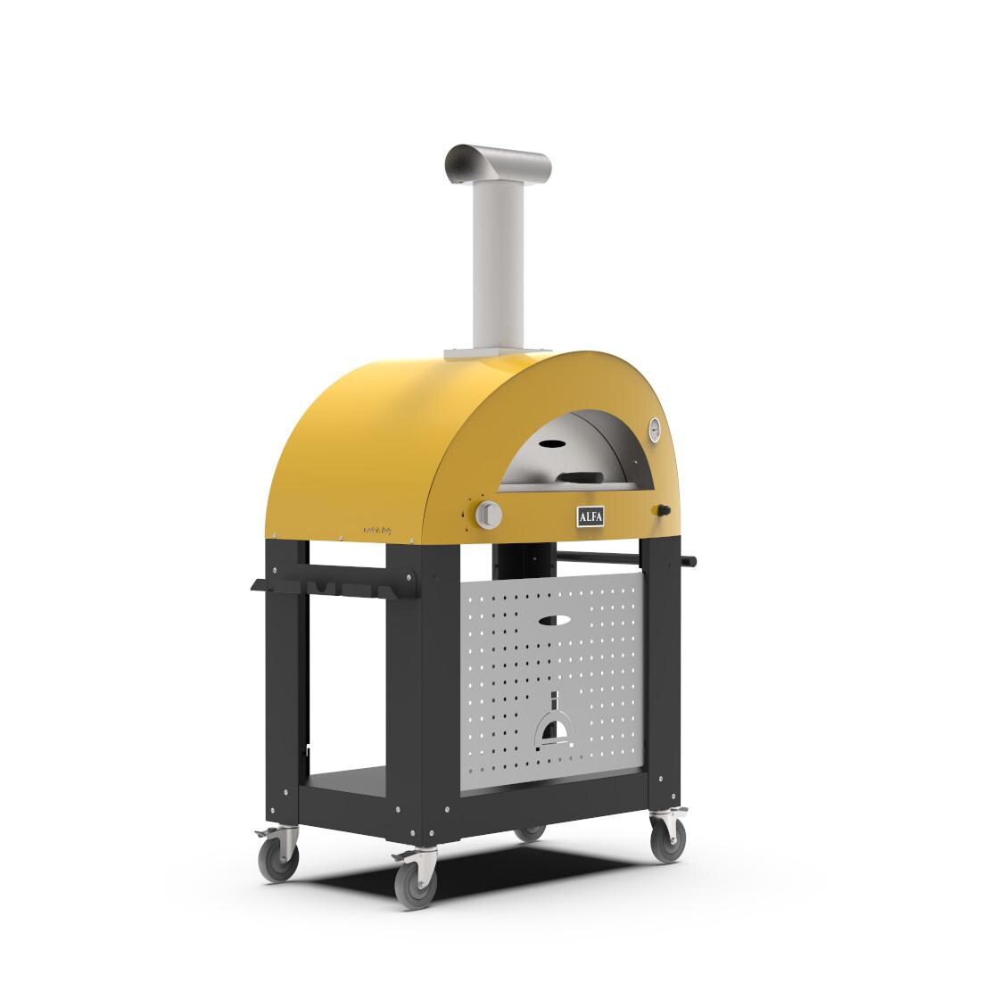 Alfa FXMD-2P-GGIA-U + BF-2P-NER Moderno 2 Pizze Propane Pizza Oven W/ Natural Gas Conversion Kit and Oven Base - Fire Yellow - Front Left thumbnail