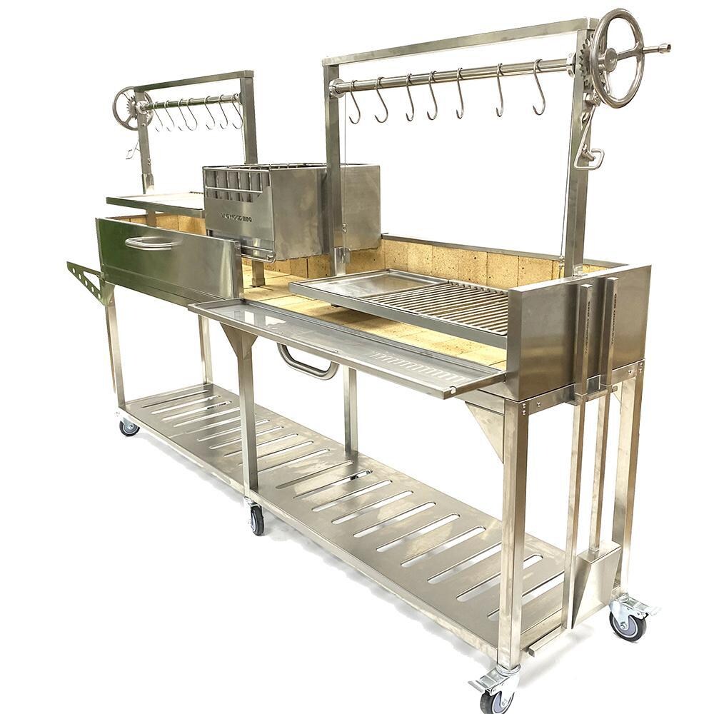 Tagwood BBQ BBQ04SS Double Argentine Santa Maria Wood Fire & Charcoal Grill - Angled to Left thumbnail