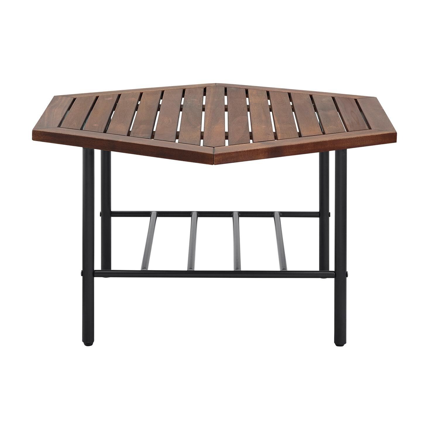 Ultimate Patio Land Bay 35 X 30 Inch Hexagonal Acacia & Steel Patio Coffee Table - Dark Brown - Side View thumbnail