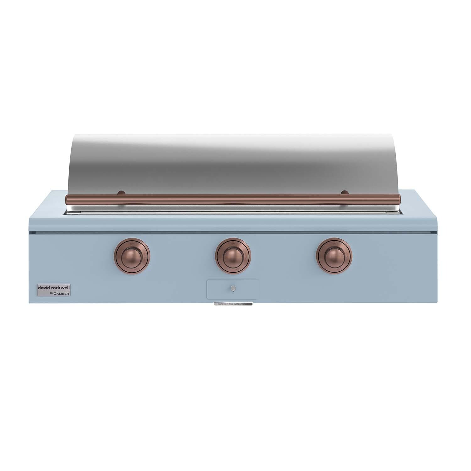 Caliber CRG-48BL00-A-152-H03 48-in Propane Built-In Rockwell Grill - Bluestone w/ Copper Hardware - Lid Closed - White Background thumbnail