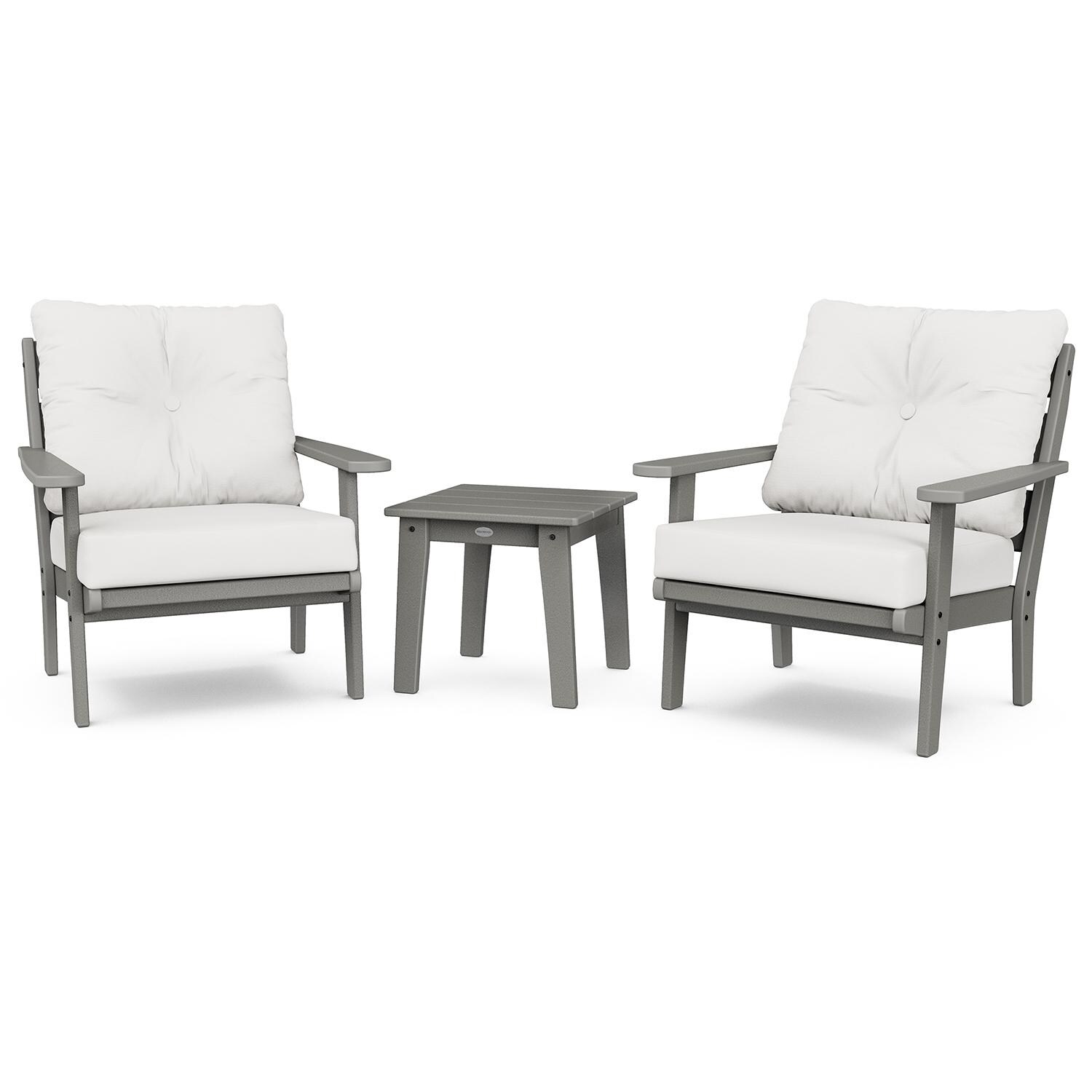 Lakeside 3 Pc Recycled Plastic Seating Set in Slate Gray/Natural Linen by POLYWOOD