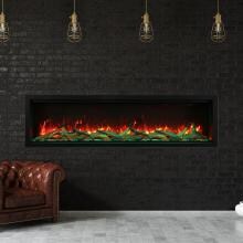 Amantii Symmetry Series Extra Tall 74-Inch Built-In Electric Fireplace with Black Steel Surround - Driftwood Logs - Indoor/Outdoor - SYM-74-XT