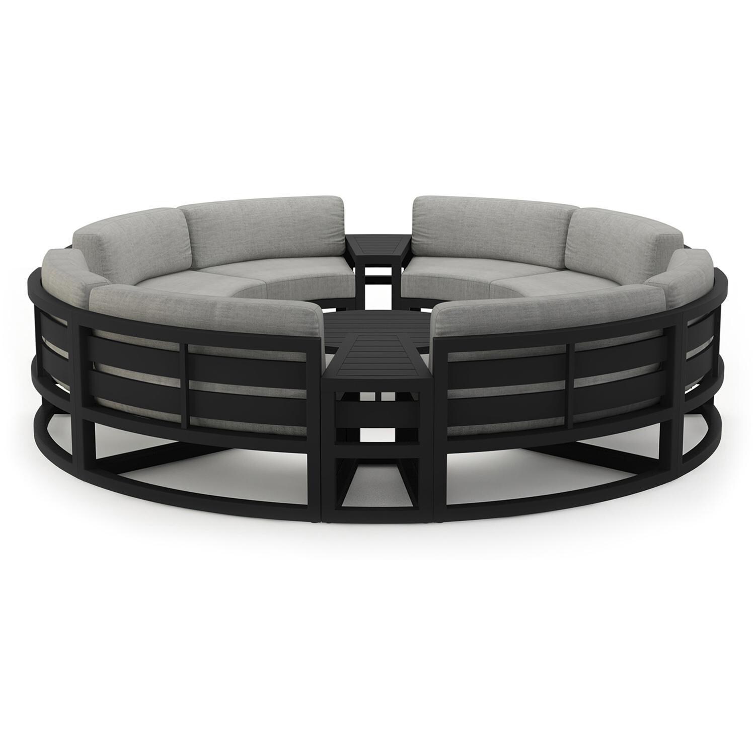 Lakeview MSTYCV-BK-7CSEC-CS Misty Cove 7 Pc Aluminum Curve Sectional Set in Black w/Coffee Table & Cast Silver Cushions by Lakeview Outdoor Designs - Set - White Background thumbnail