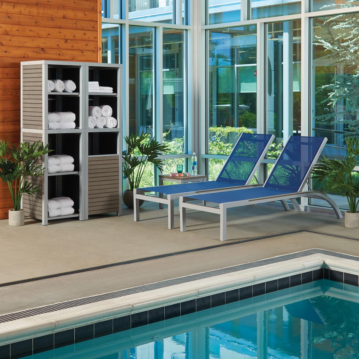 Oxford Garden Travira Vintage Tekwood Trash Receptacle - Indoor Pool W/ 3 Shelves thumbnail