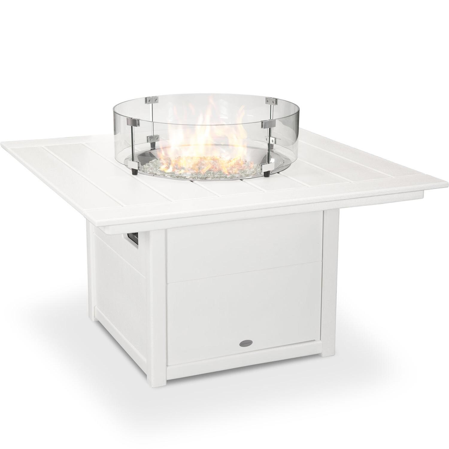 48 Inch Square Recycled Plastic Propane Fire Pit Table in White by POLYWOOD
