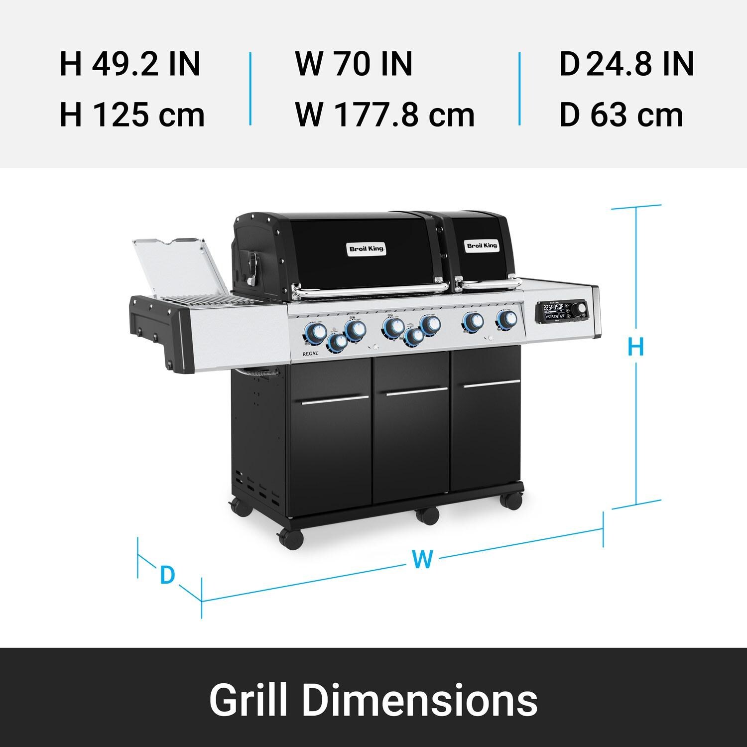 Broil King 689247 Regal Q 690 Pro IR Natural Gas Grill - Grill Dimensions - Dimensional thumbnail