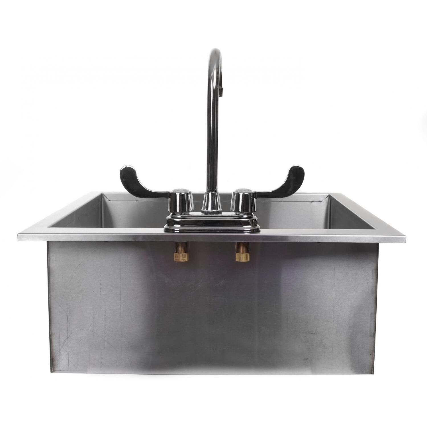 BBQGuys.com 21-Inch Drop In Deep Sink With Faucet - Rear View thumbnail