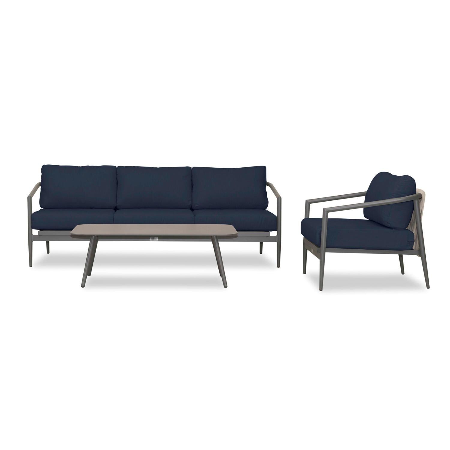 Lakeview Midnight Cove 3 Pc Aluminum Sofa Seating Set in Slate/Pebble Gray/Spectrum Indigo - Front - White Background thumbnail