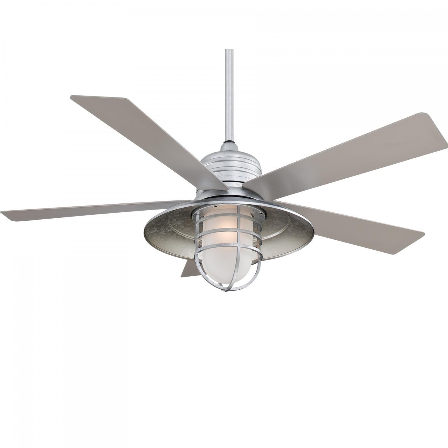 Minka-Aire F582L-GL Rainman 54-Inch 5-Blade LED Ceiling Fan in Galvanized Finish w/ Silver Blades & Acid Etched Glass - Side View thumbnail