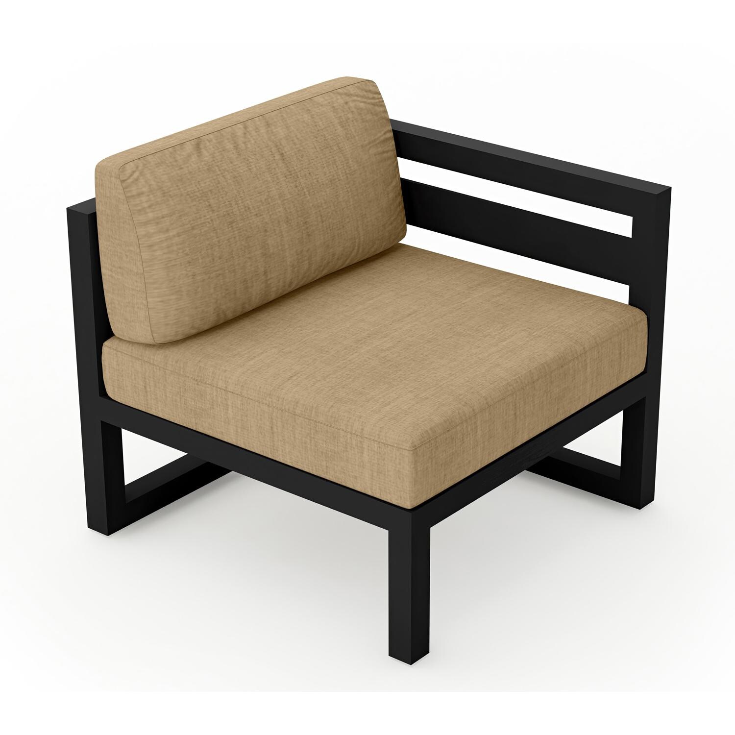 Lakeview MSTYCV-BK-RAS-HB Misty Cove Aluminum Right Arm Club Chair in Black w/Heather Beige Cushions by Lakeview Outdoor Designs - Angled Front - White Background thumbnail
