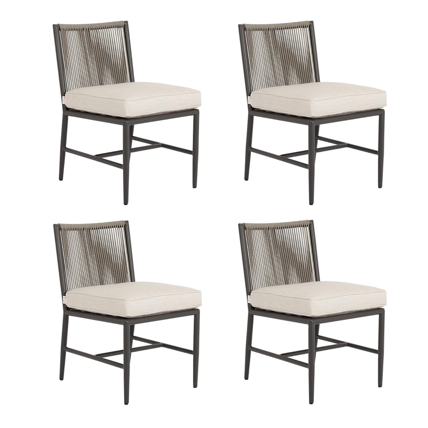 Pietra 4 Piece Rope & Aluminum Armless Patio Dining Chair Set W/ Sunbrella Echo Ash Cushions By Sunset West