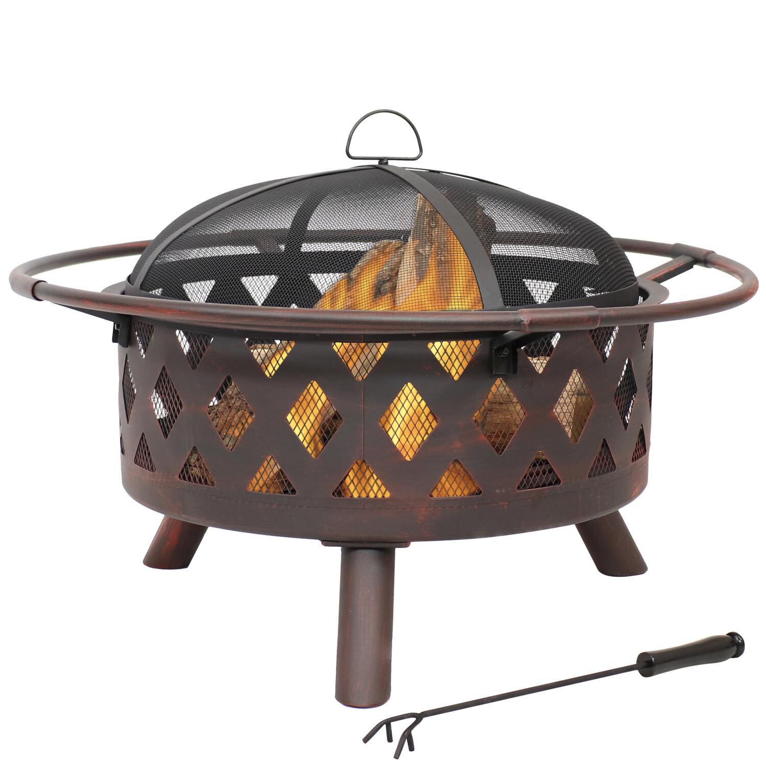 Ultimate Patio 30-Inch Crossweave Steel Wood Burning Fire Pit - In Use thumbnail