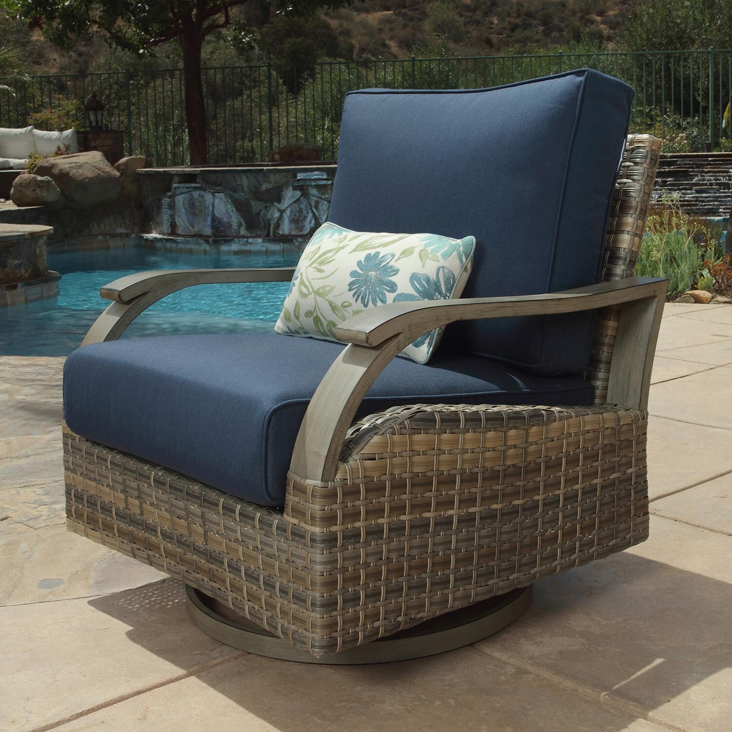 Lakeview Outdoor Designs Rosalie Bay 5 Piece Wicker & Aluminum Patio Conversation Set - Swivel Rocker Patio Club Chair thumbnail