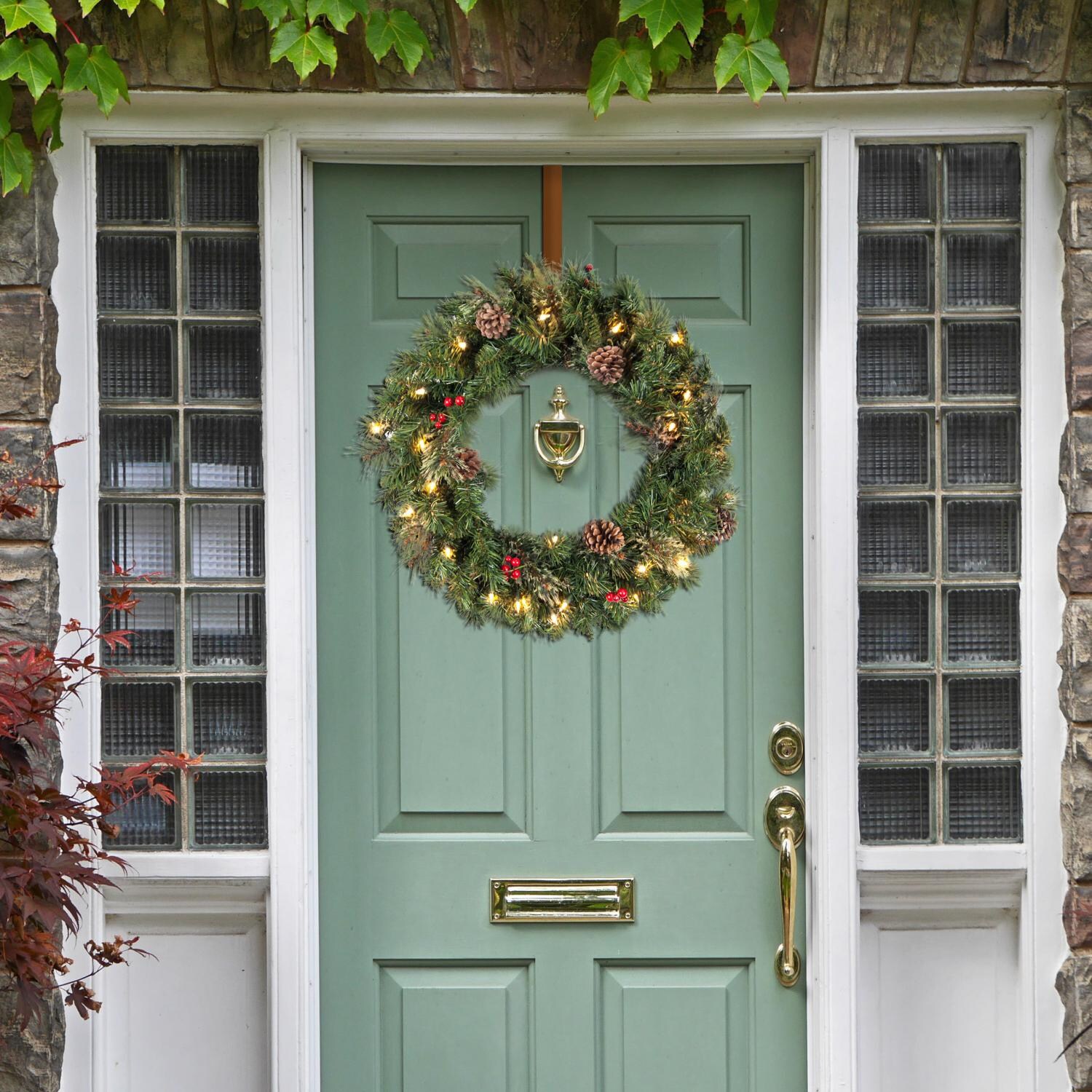 Astella 24-Inch Pre-Lit Outdoor Christmas Wreath with Ornaments - On the Porch thumbnail
