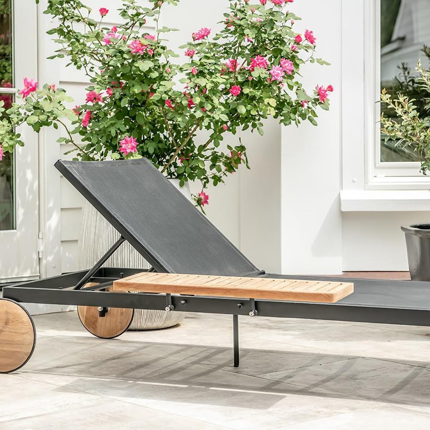 Teak + Table St Barts Aluminum Chaise Lounge in Black - Back Detail - Lifestyle thumbnail