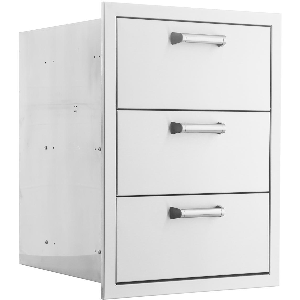 BBQGuys Signature 16-in Stainless Steel Double Access Drawer w/ Paper Towel Dispenser - Contempo Handles - Angled - White Background thumbnail