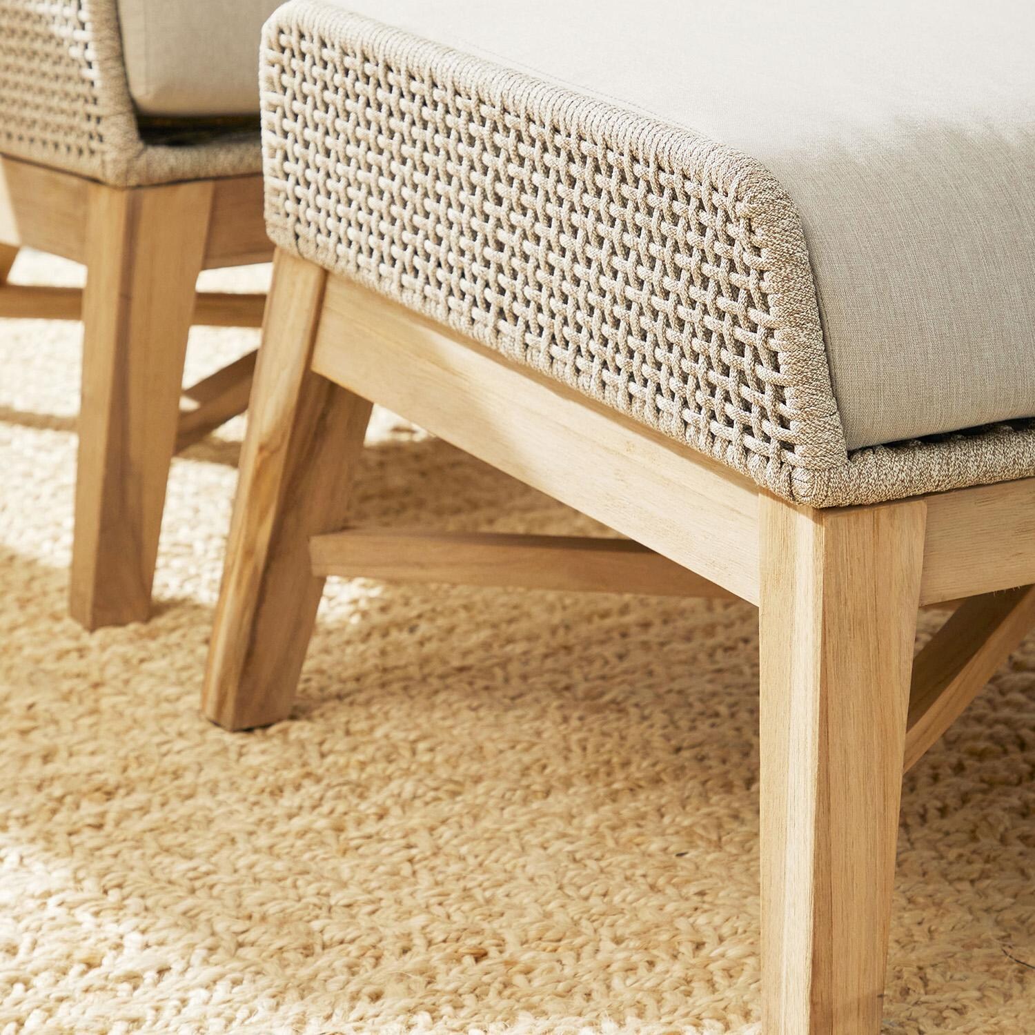 Cocoa Way Woven Rope Footstool in Taupe & White Flat Rope By Lakeview - Leg Detail thumbnail