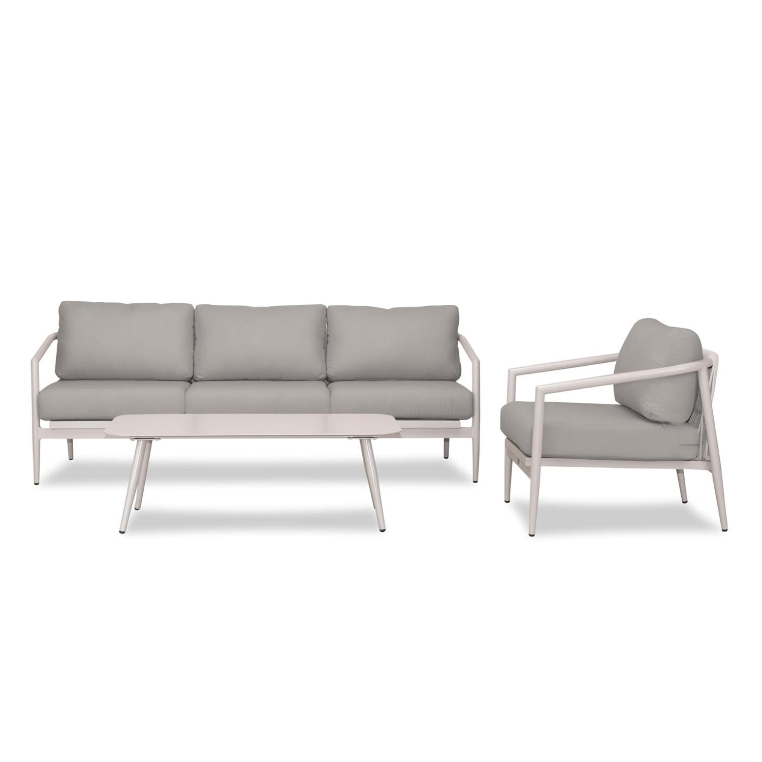 Lakeview Midnight Cove 3 Pc Aluminum Sofa Seating Set in Urban Stone/Carrera/Canvas Charcoal - Front - White Background thumbnail