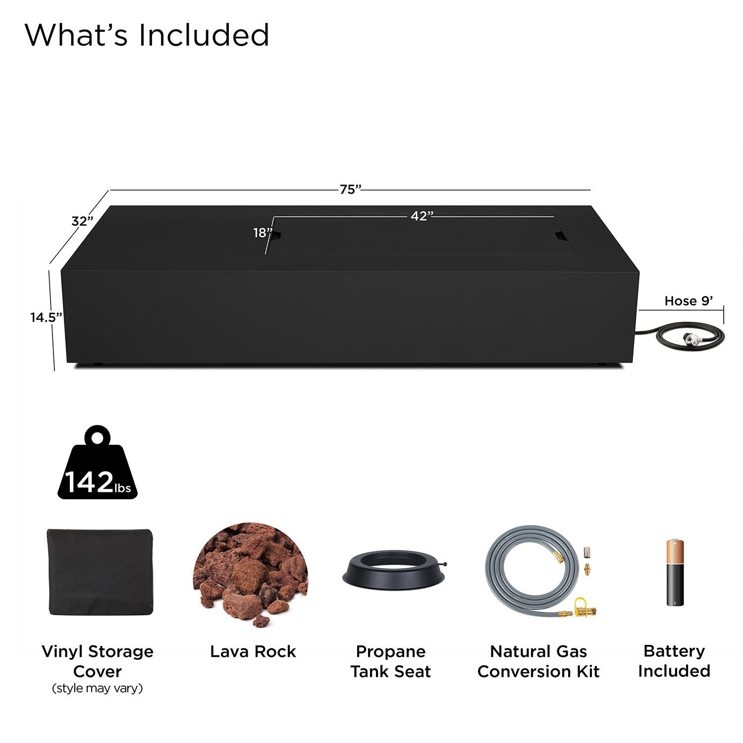 Elysian 75-in Rectangular Steel Propane Fire Pit Table in Black by Lakeview - Included - Detail thumbnail