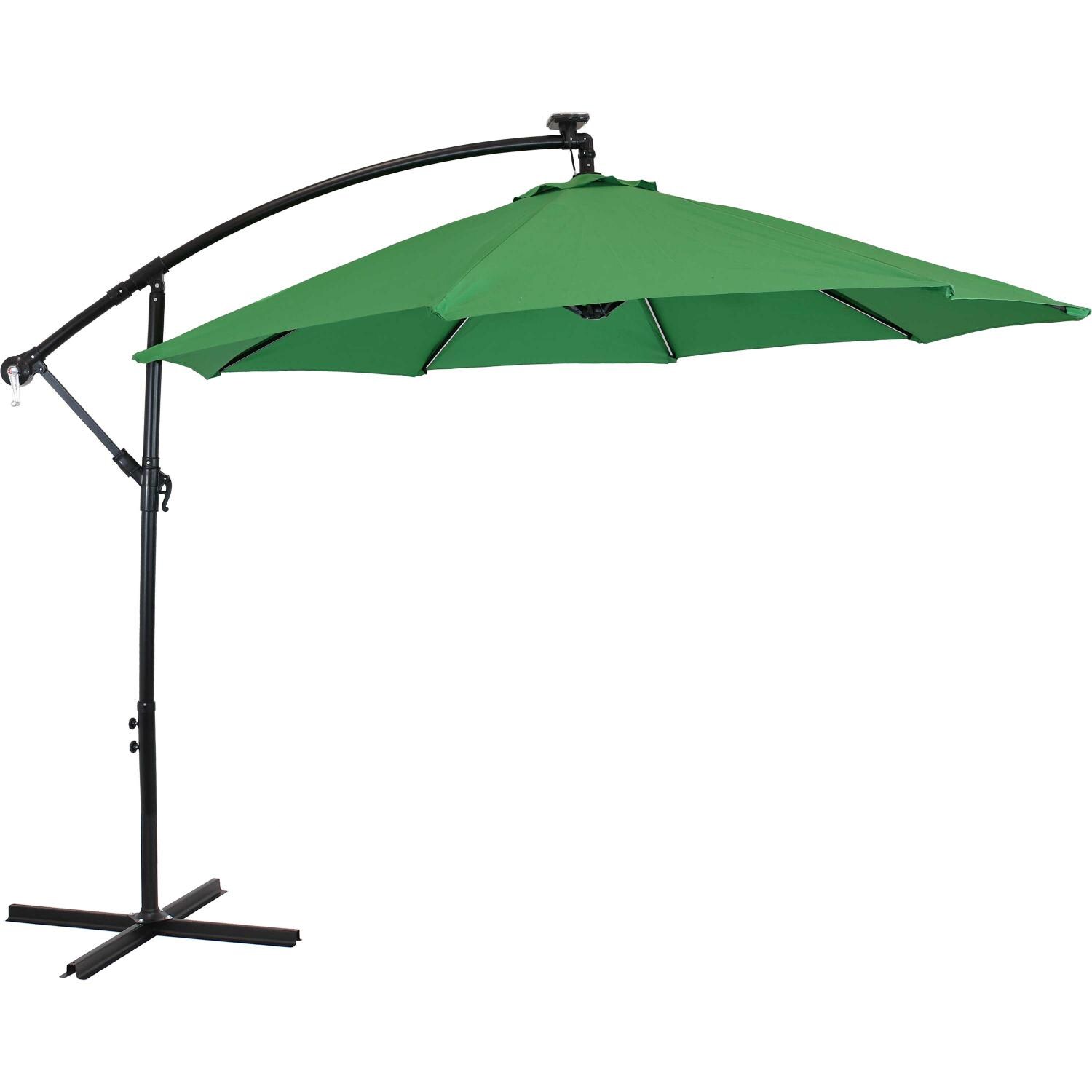 Sunnydaze 10 Ft. Solar Lighted Octagonal Steel Patio Cantilever W/ Crank - Black Frame & Emerald Polyester Canopy image