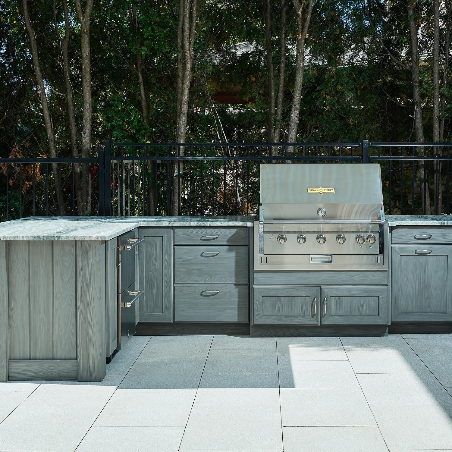 Crown Verity Infinite Series Built-In Gas Grill Shown in Outdoor Kitchen