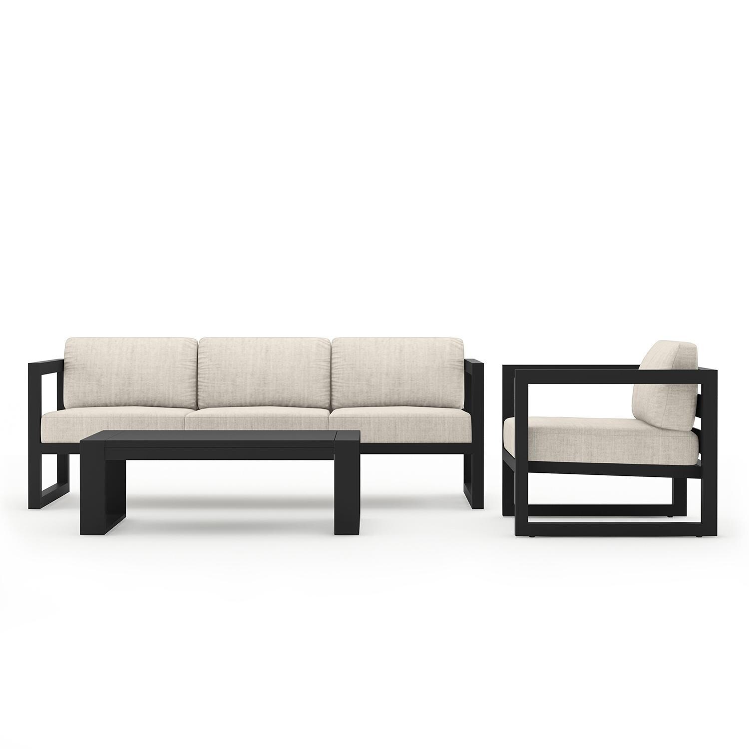Misty Cove 3 Piece Seating Set In Slate w/Portal Coffee Table & Cast Silver Cushions by Lakeview - Complete Set - White Background thumbnail