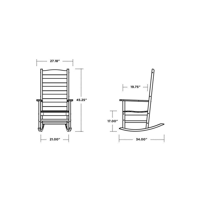 POLYWOOD Black Shaker 3-Piece Porch Rocking Chair Set - Chair Dimensions