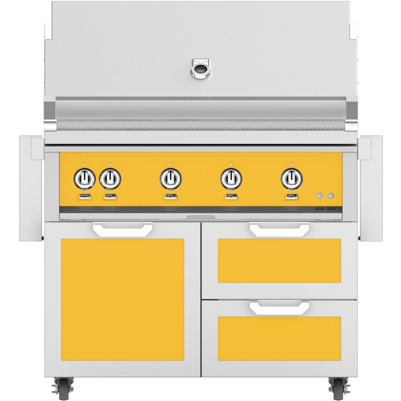 Hestan 42-Inch Freestanding Natural Gas Grill W/ All Infrared Burners & Rotisserie On Double Drawer & Door Tower Cart - Sol - GSBR42-NG-YW thumbnail