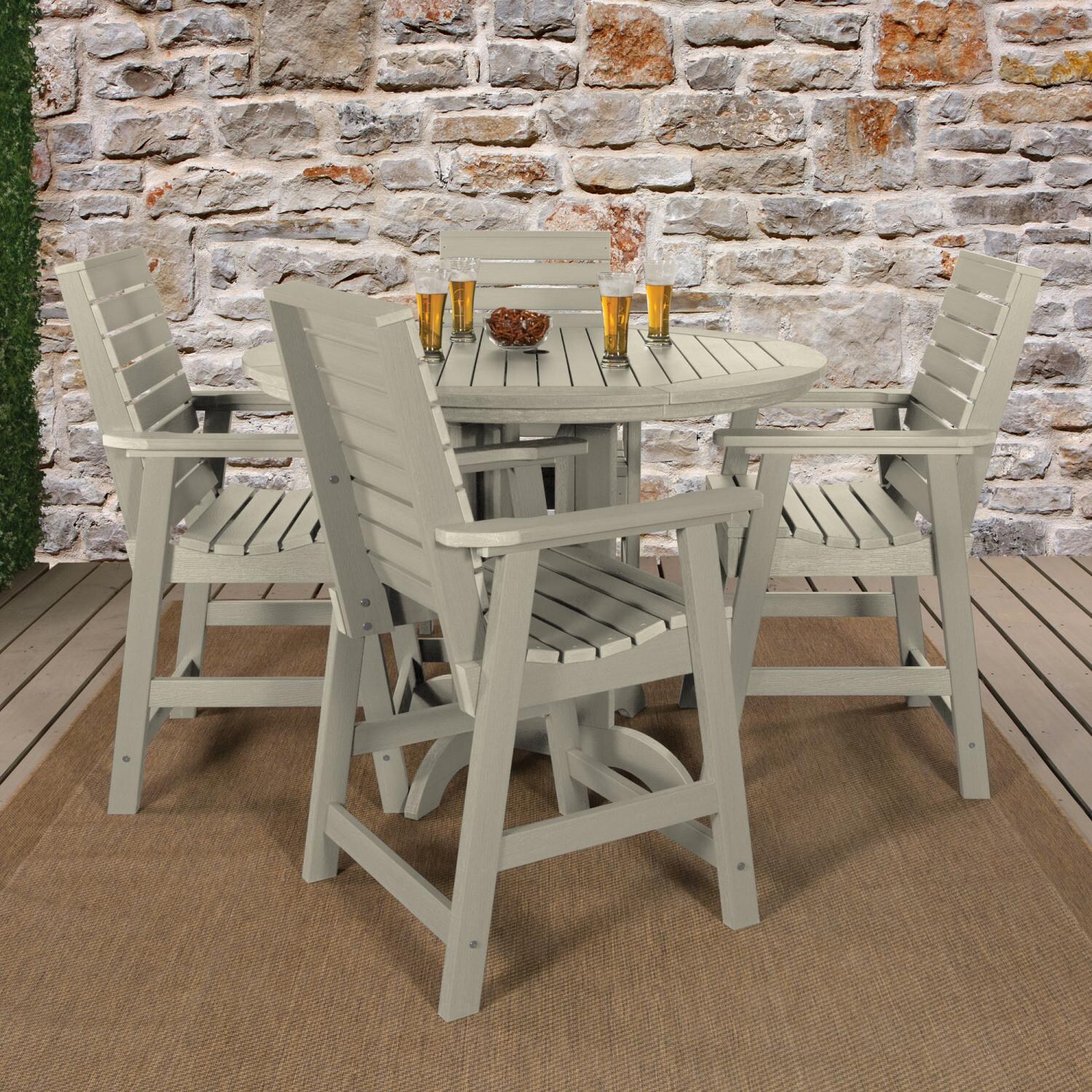 Highwood USA Weatherly 5 Piece Round Dining Set - Counter Height - Whitewash image