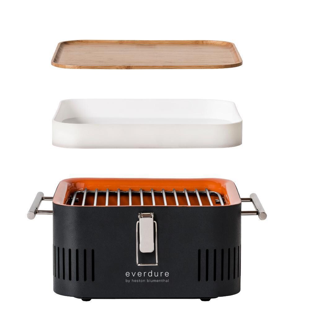 Everdure HBCUBEGUS CUBE 17-Inch Portable Charcoal Grill - Graphite - Deconstructed View - White Background thumbnail