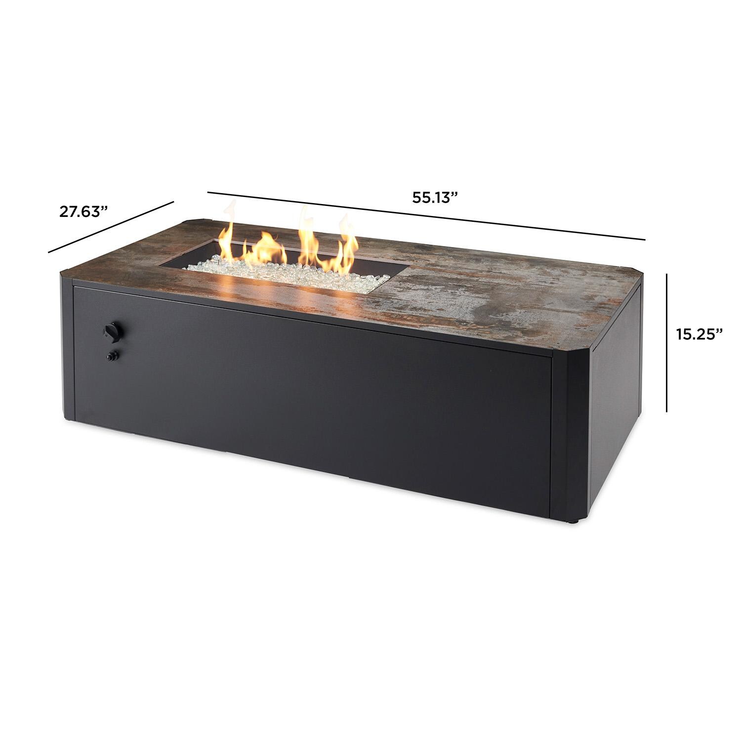 The Outdoor GreatRoom Company Kinney KN-1224-NG 55-Inch Rectangular Natural Gas Fire Pit Table with 24-Inch Crystal Fire Burner - Ships As Propane With Conversion Fittings - Dimensions thumbnail