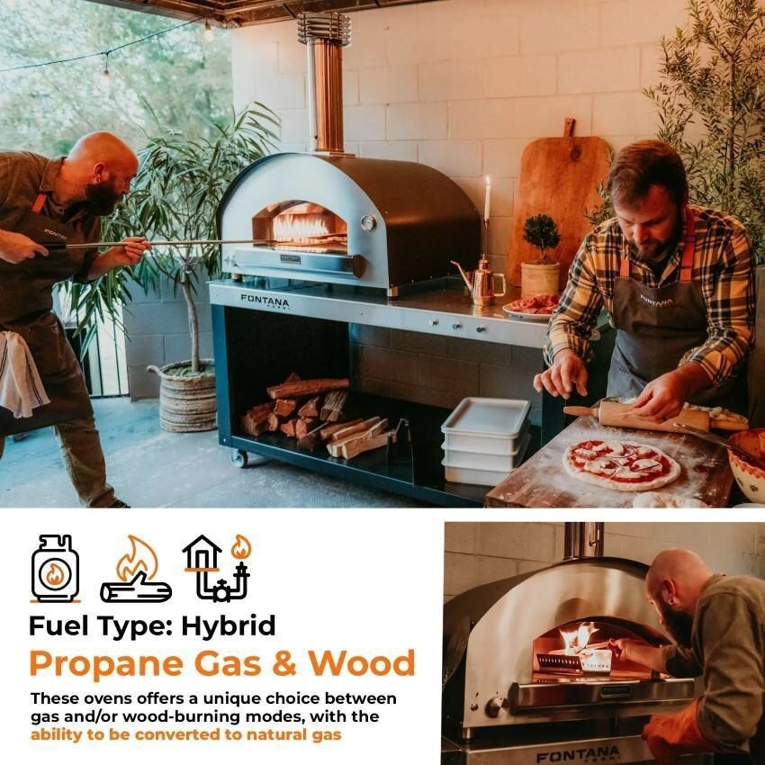 Fontana Forni FTFIR-H-R + FTCART-L Firenze Hybrid Pizza Oven on Cart - Red - Hybrid Gas or Wood - Detail thumbnail
