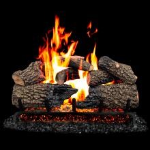 Firenado 24-Inch Charred Oak Gas Log Set With Vented Natural Gas Stainless Firenado Burner and Black Fire Glass - Match Light image