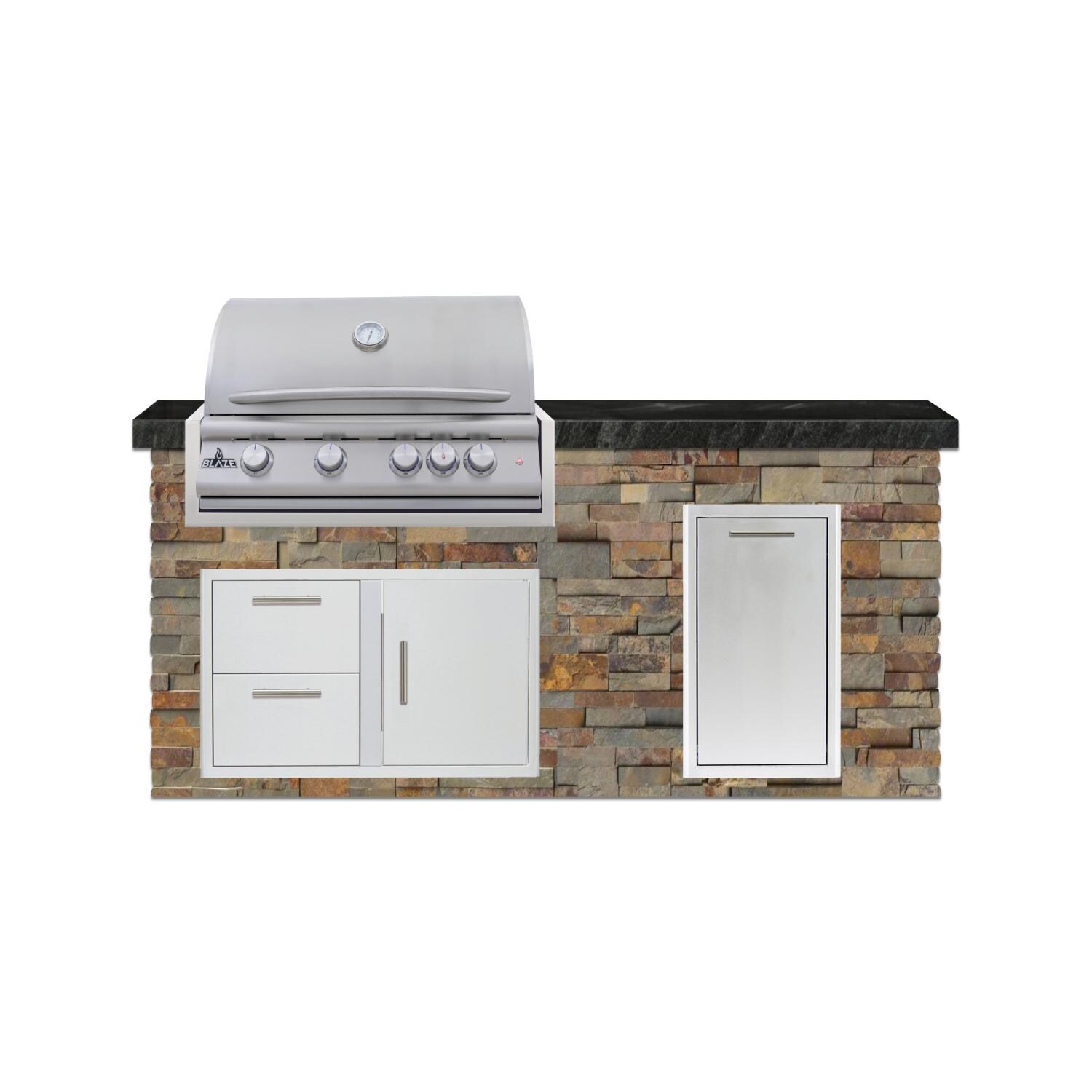 BBQGuys Signature 6 Ft Grill Island w/ 32 Inch Natural Gas Blaze Premium LTE+ Grill & Door & Drawer | Gold Rush w/ Black Granite - Front - White Background thumbnail